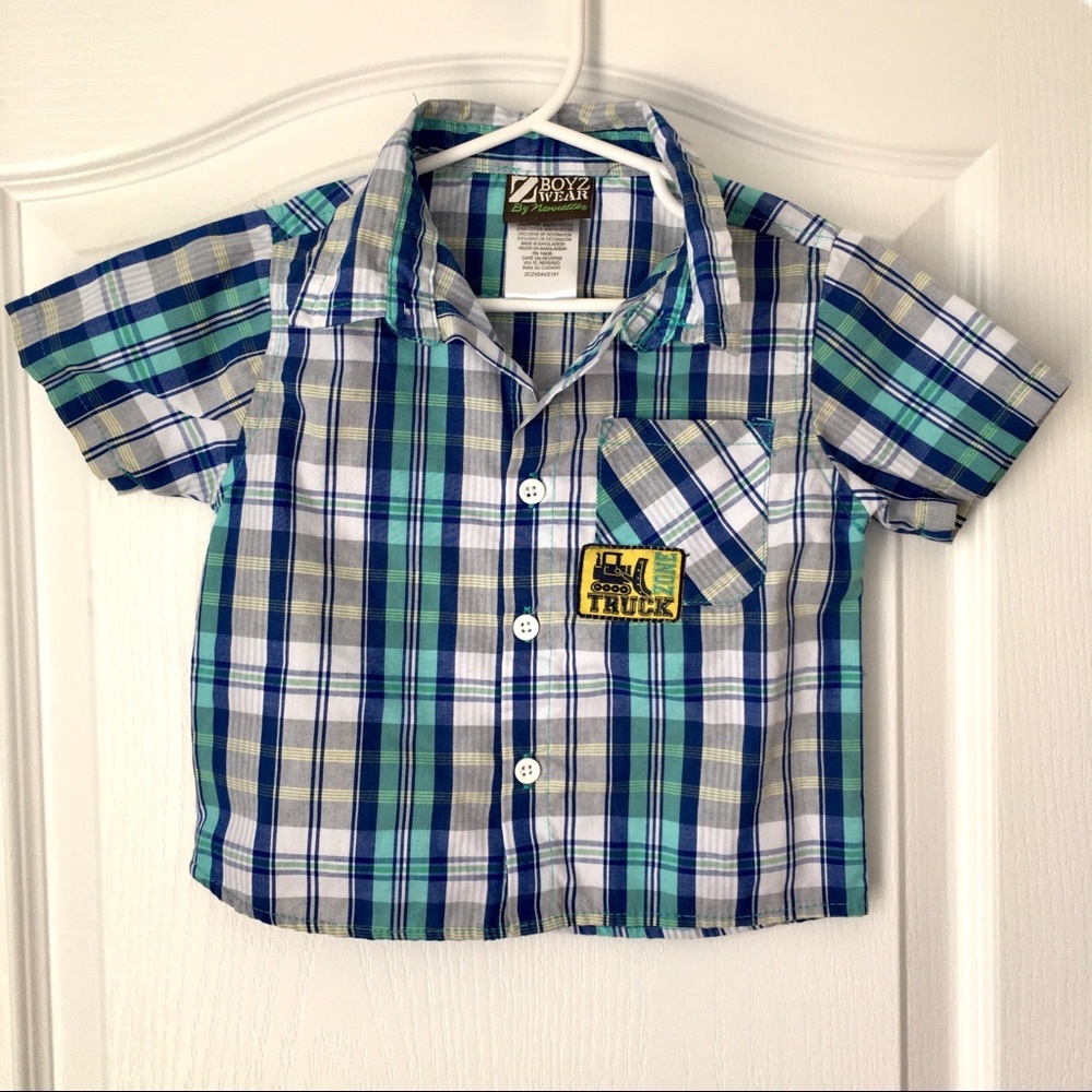 Boyz Wear By Nannette blue/gray button shirt 12m